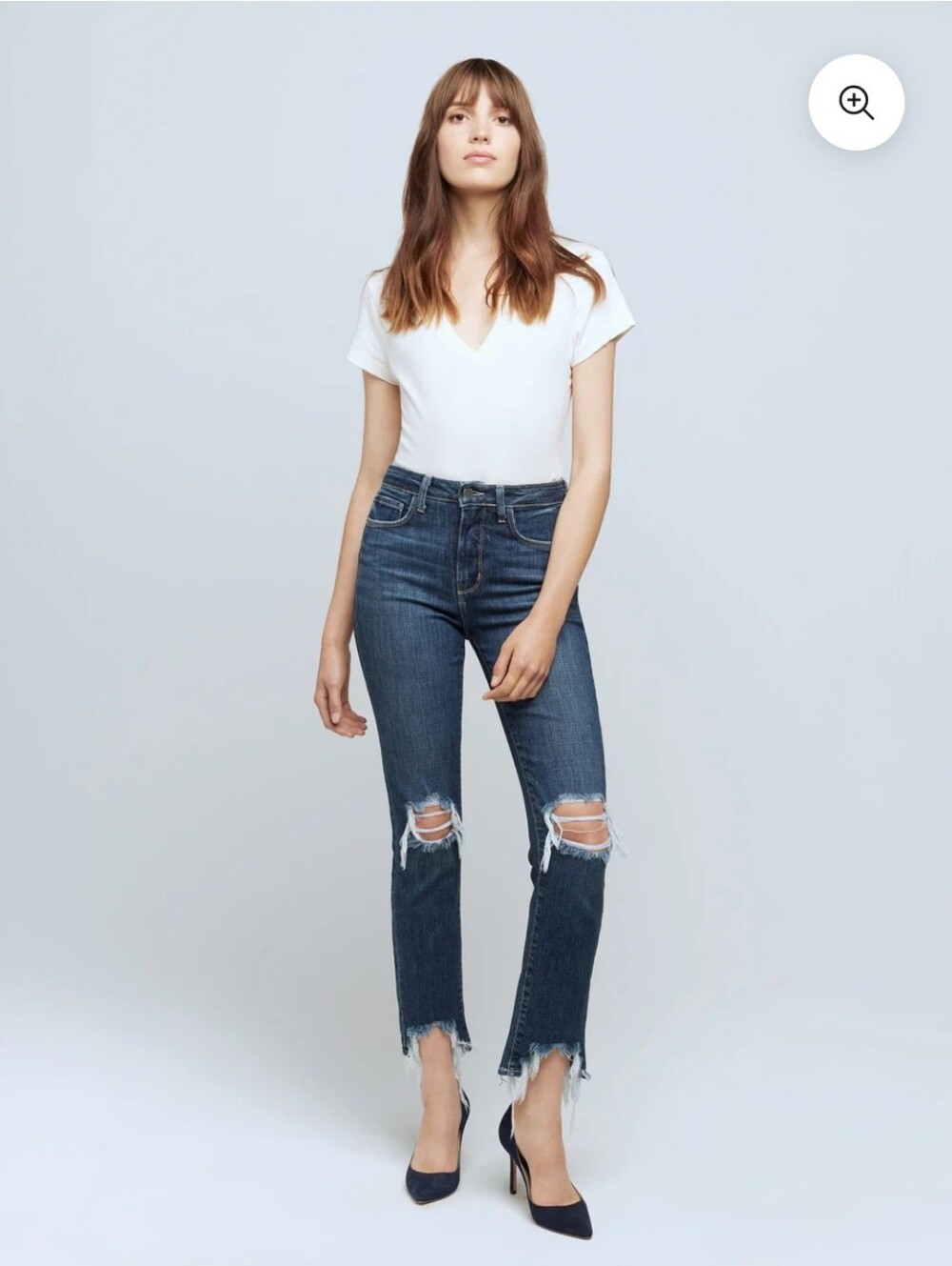 L'AGENCE Dark Blue Ripped Ankle Crop Jeans